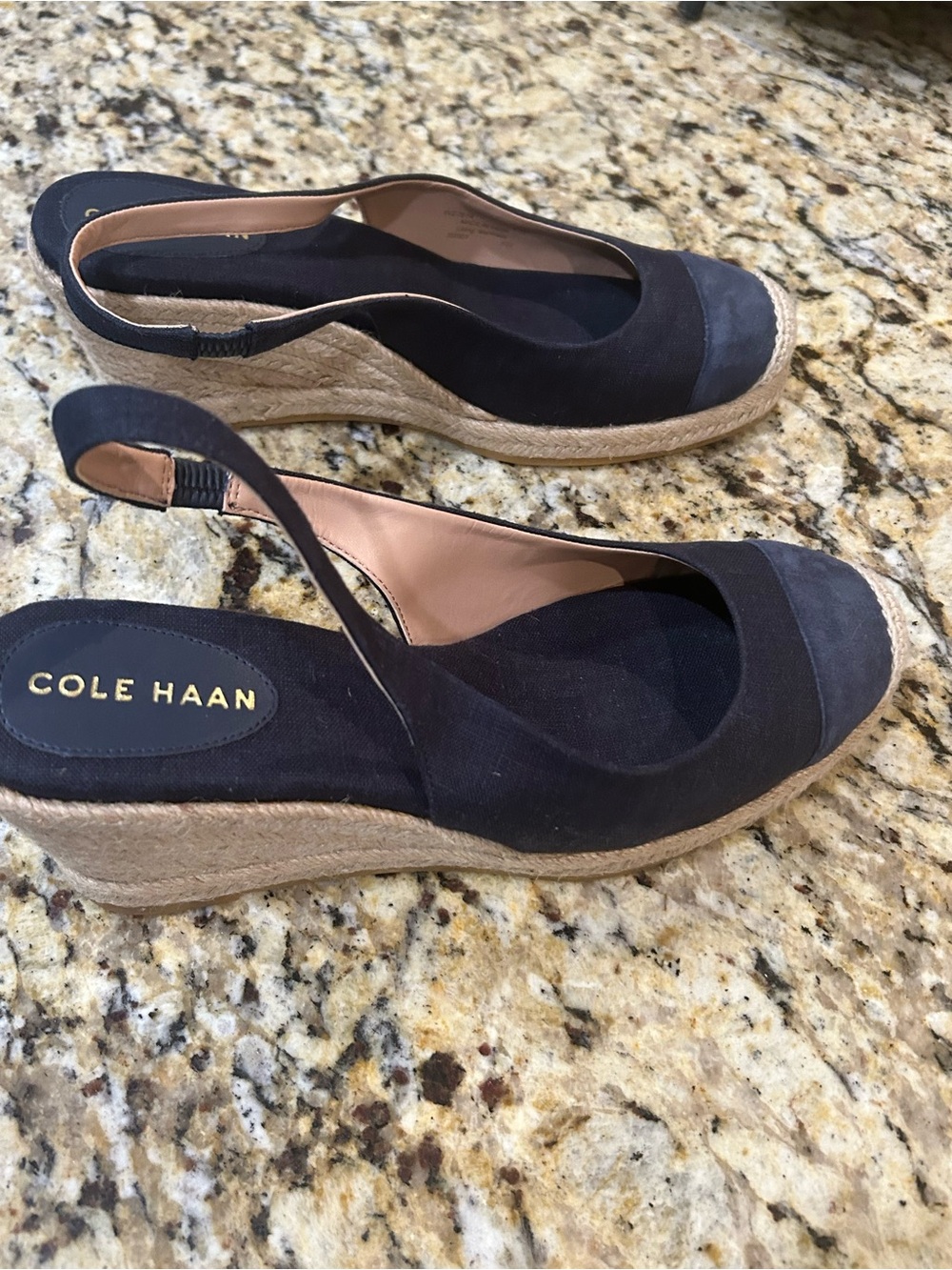 Cole Hasn Cloudfeel Blue Canvas Ankle Strap Espadrille Wedge Sandals Size 9.5 B - Picture 2 of 5